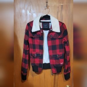 Fox buffalo plaid jacket with shearling